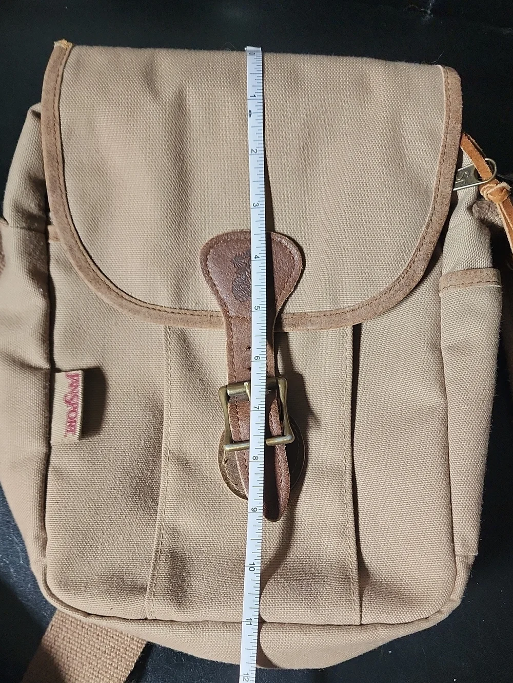 VTG JanSport Canvas Leather Safari Sac Crossbody Bag Field Satchel Gorpcore Tan
